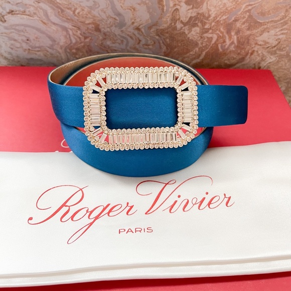 Roger Vivier Pilgrim Crystal Buckle Blue SatinBelt main image 8